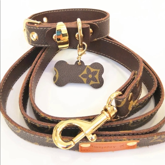 Luxury bow tie pu leather dog collar with leash - Picture 2 of 13